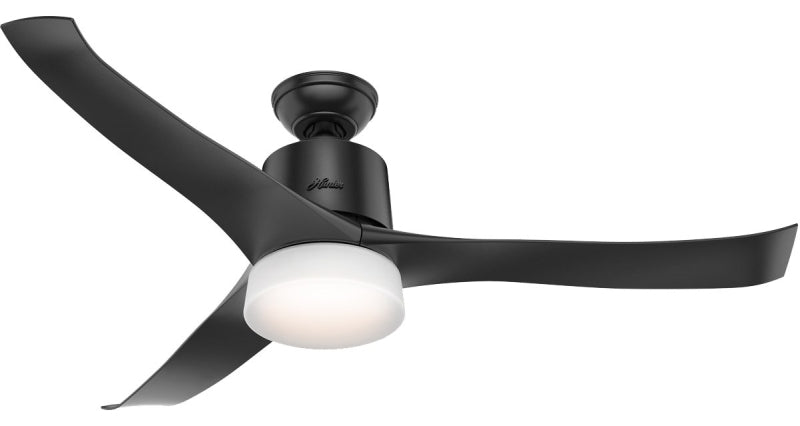 Hunter 59375 Ceiling Fan, 3-Blade, Black Housing, Black Blade, 54 in Sweep, Plastic Blade, 3-Speed, With Lights: Yes