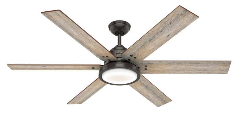 Hunter Warrant Series 59461 Ceiling Fan, 5-Blade, Barnwood/Drifted Oak Blade, 60 in Sweep, Plywood Blade, 6-Speed