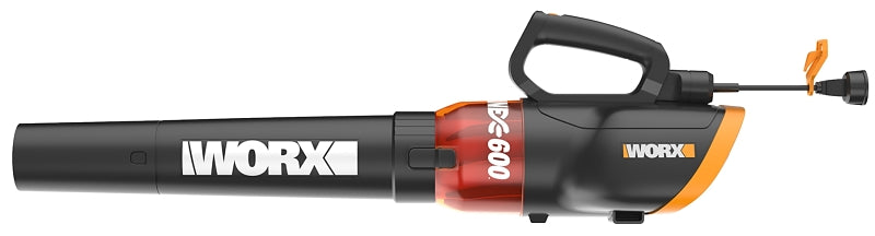 Worx WG520 Electric Leaf Blower, 12 A, 120 V, 320, 600 cfm Air, Black/Orange