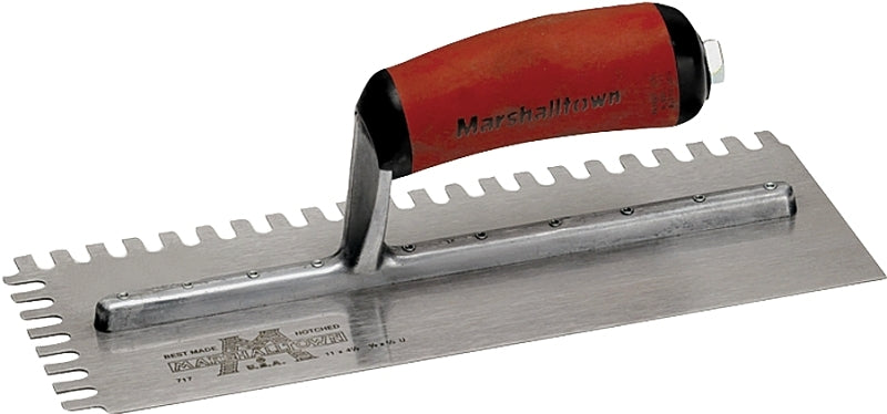 Marshalltown 716SD Trowel, 1/4 in W x 3/8 in D Notch, 11 in L, 4-1/2 in W, U Notch, Curved Handle