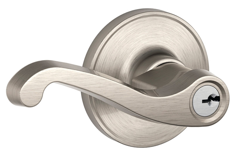 Schlage J Series J54 LAS 619 Entry Lever, Mechanical Lock, Satin Nickel, Metal, Residential, 3 Grade