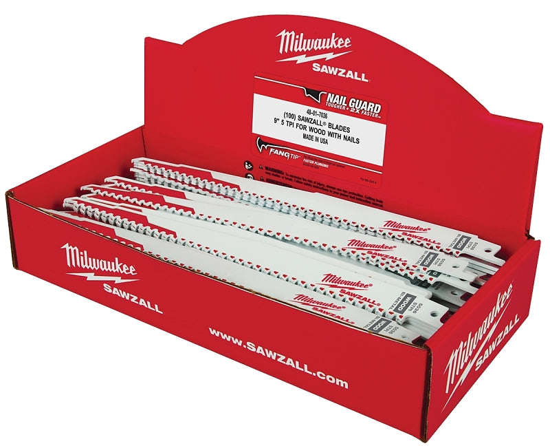 Milwaukee 48-01-7036 Reciprocating Saw Blade, Bi-Metal, Applicable Materials: Nail-Embedded Wood, 3/4 in W, 9 in L