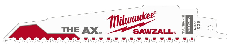 Milwaukee 48-01-2021 Reciprocating Saw Blade, 1 in W, 6 in L, 5 TPI, HSS Cutting Edge