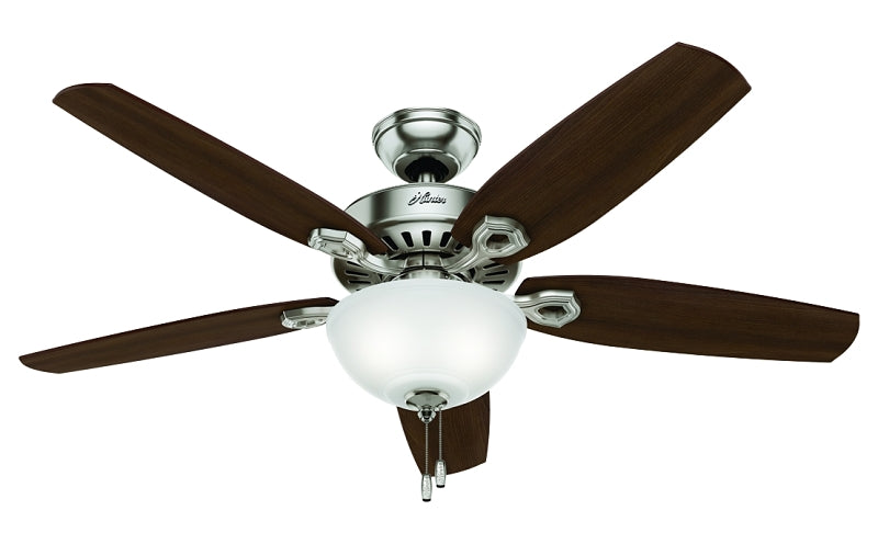 Hunter 53090 Ceiling Fan, 5-Blade, Brazilian Cherry/Stained Oak Blade, 52 in Sweep, 3-Speed, With Lights: Yes