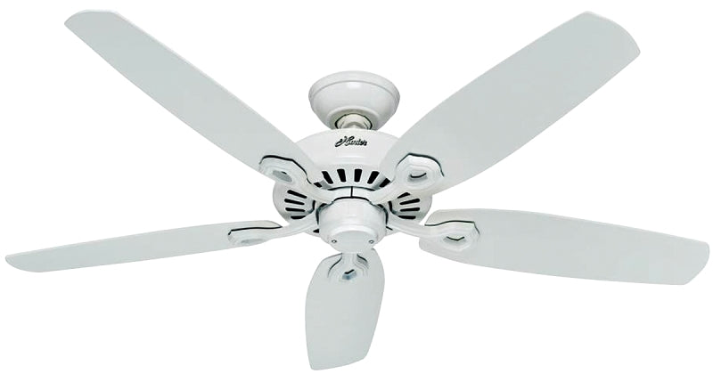 Hunter Builder Elite Series 53240 Ceiling Fan, 5-Blade, Snow White Blade, 52 in Sweep, Wood Blade, 3-Speed