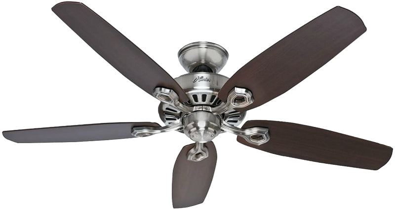 Hunter Builder Elite Series 53241 Ceiling Fan, 5-Blade, Brazilian Cherry/Harvest Mahogany Blade, 52 in Sweep, 3-Speed