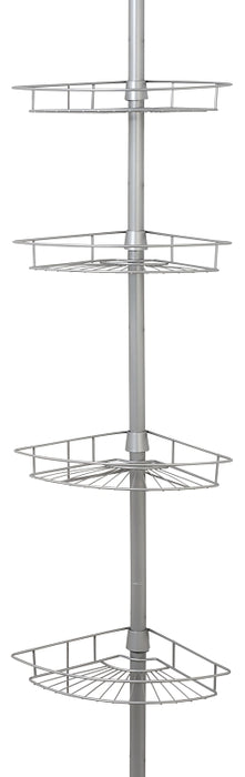 Zenna Home 2156NN Corner Tension Pole Shower Caddy, 8 in OAL, 11-1/2 in OAW, 4-Shelf, Steel, Satin Nickel