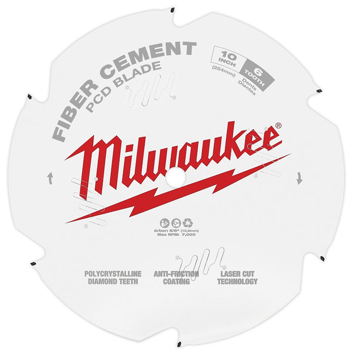 Milwaukee 48-40-7010 Circular Saw Blade, 10 in Dia, 5/8 in Arbor, 6-Teeth, Polycrystalline Diamond Cutting Edge