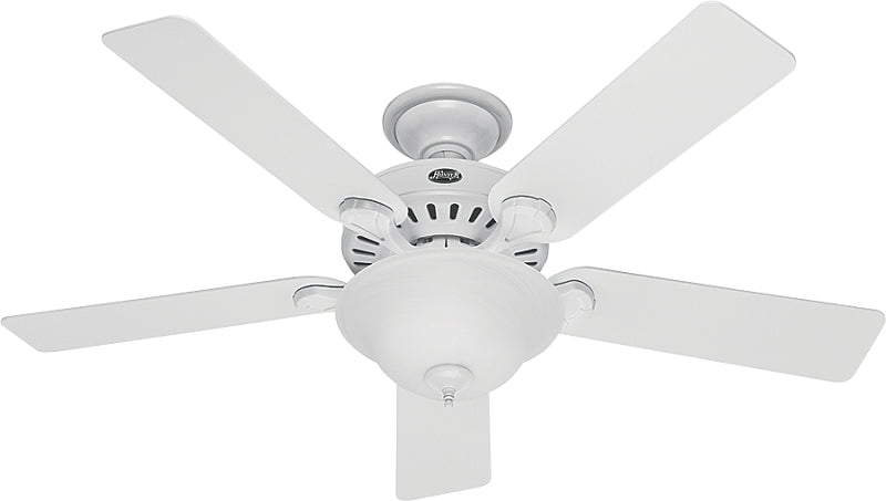 Hunter 53251/28722 Ceiling Fan, 5-Blade, Beech/White Blade, 52 in Sweep, 3-Speed, With Lights: Yes