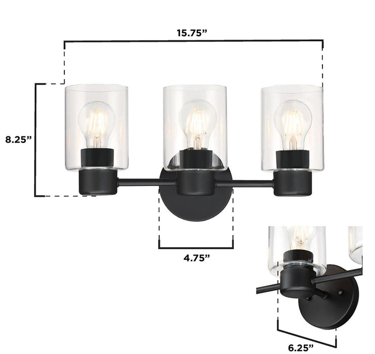 Westinghouse Sylvestre Series 61156 Wall Fixture, 120 V, 3-Lamp, Incandescent, LED Lamp, Steel Fixture