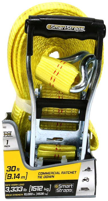 SmartStrap 167 Tie-Down, 2 in W, 30 ft L, Polyethylene, Yellow, 3333 lb, J-Hook End Fitting, Steel End Fitting