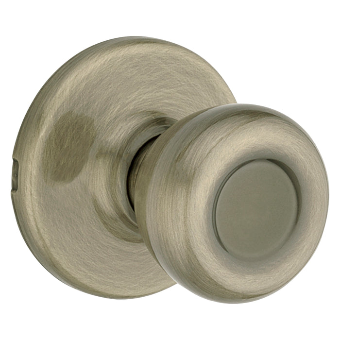 Kwikset 200T 5RCLRCSBX Passage Knob, Metal, Antique Brass, 2-3/8 to 2-3/4 in Backset, 1-3/8 to 1-3/4 in Thick Door