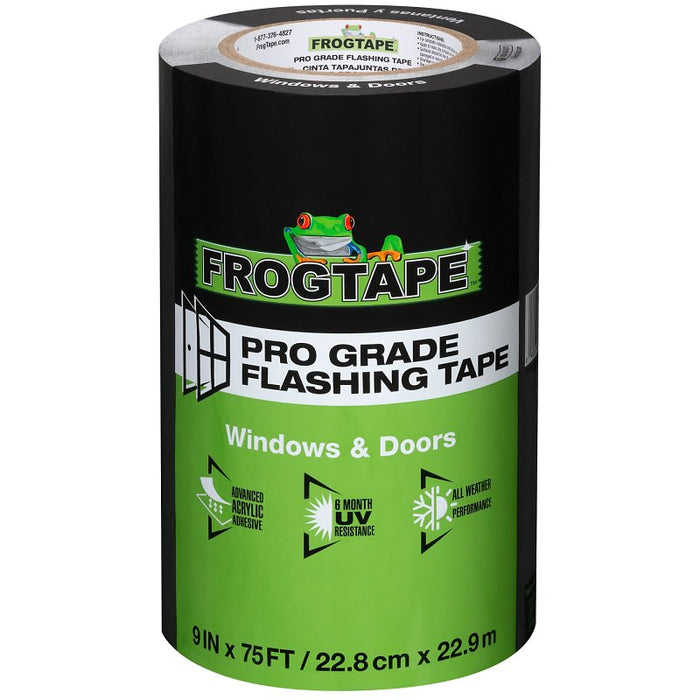 FrogTape 105726 Flashing Tape, 75 ft L, 9 in W, Black, Acrylic Adhesive