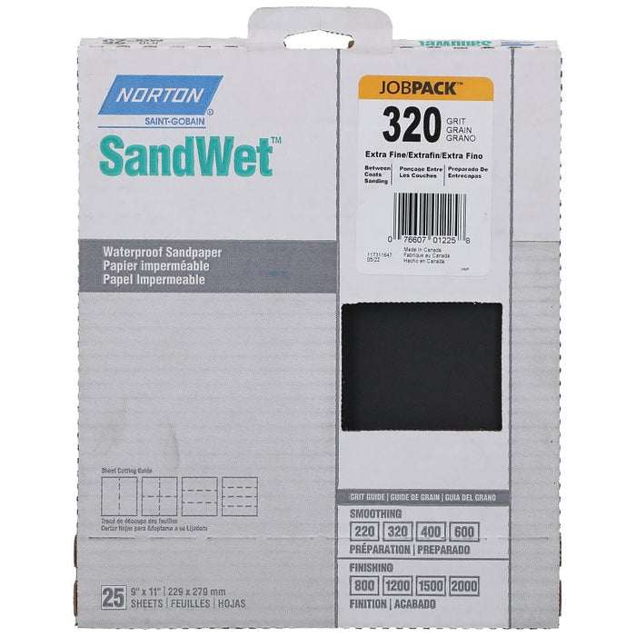 Norton 01225 Sanding Sheet, 9 in L, 11 in W, 320A Grit, Extra Fine, Aluminum Oxide Abrasive