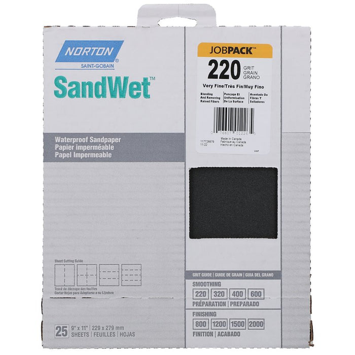 Norton 01226 Sanding Sheet, 9 in L, 11 in W, 220A Grit, Very Fine, Aluminum Oxide Abrasive