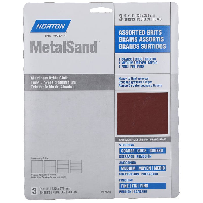 Norton MetalSand 07660747855 Sanding Sheet, 11 in L, 9 in W, Emery Abrasive, Cloth Backing