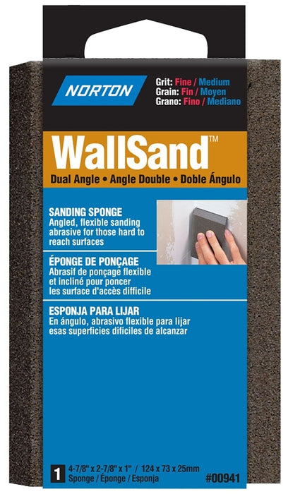 Norton WallSand 00941 Sanding Sponge, 4-7/8 in L, 2-7/8 in W, Fine, Medium