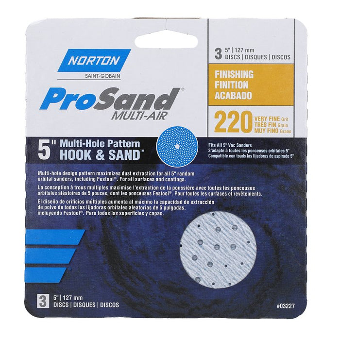 Norton 03227 Sanding Disc, 5 in Dia, 11/16 in Arbor, Coated, P220 Grit, Very Fine, Alumina Ceramic Abrasive, Spiral