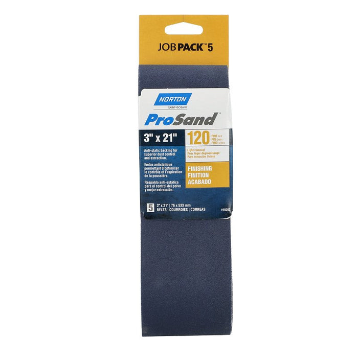 Norton 49262 Sanding Belt, 3 in W, 21 in L, 120 Grit, Very Fine, Zirconia Aluminum Abrasive