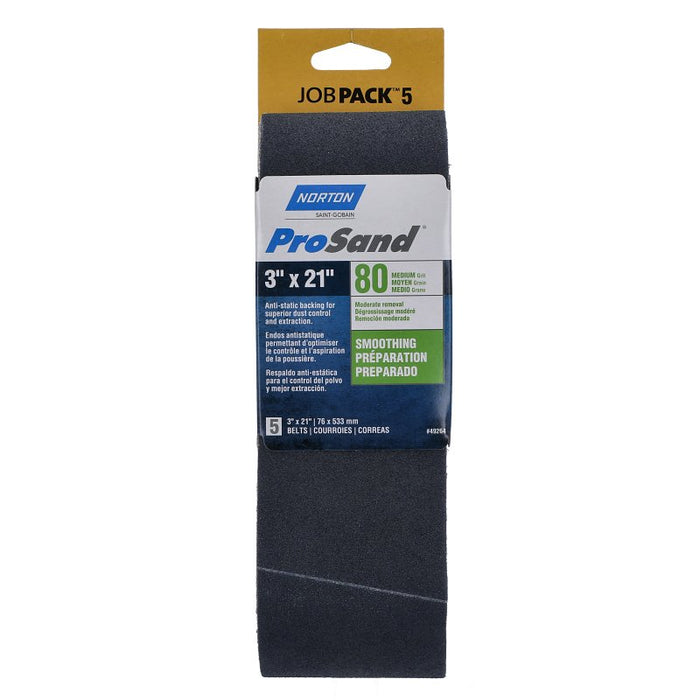 Norton 49264 Sanding Belt, 3 in W, 21 in L, 80 Grit, Medium, Zirconia Aluminum Abrasive