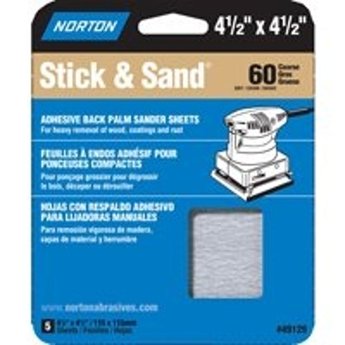 Norton 07660749129 Sanding Sheet, 4-1/2 in L, 4-1/2 in W, Coarse, 60 Grit