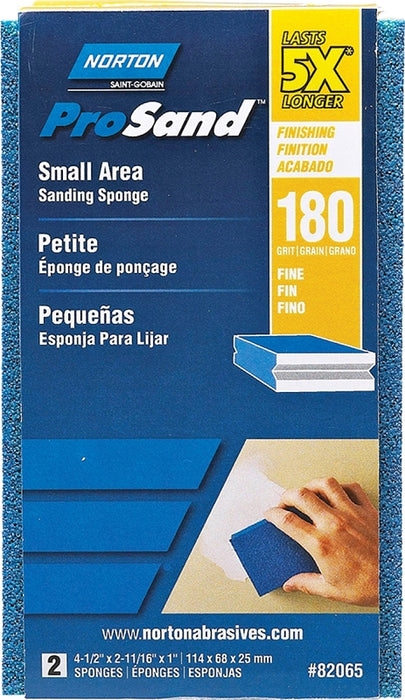 Norton ProSand 82065 Sanding Sponge, 4-1/2 in L, 2-11/16 in W, 180 Grit, Very Fine