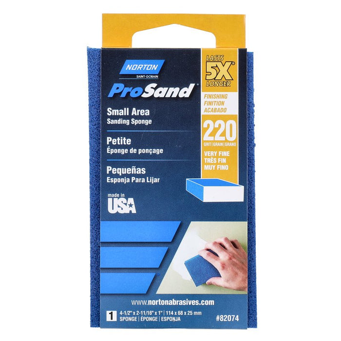 Norton ProSand 82074 Sanding Sponge, 4-1/2 in L, 2-11/16 in W, 220 Grit, Extra Fine, Aluminum Oxide Abrasive