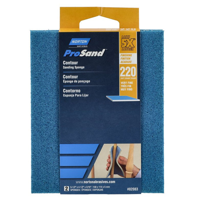 Norton ProSand 82083 Sanding Sponge, 5-1/2 in L, 4-1/2 in W, 220 Grit, Very Fine, Aluminum Oxide Abrasive