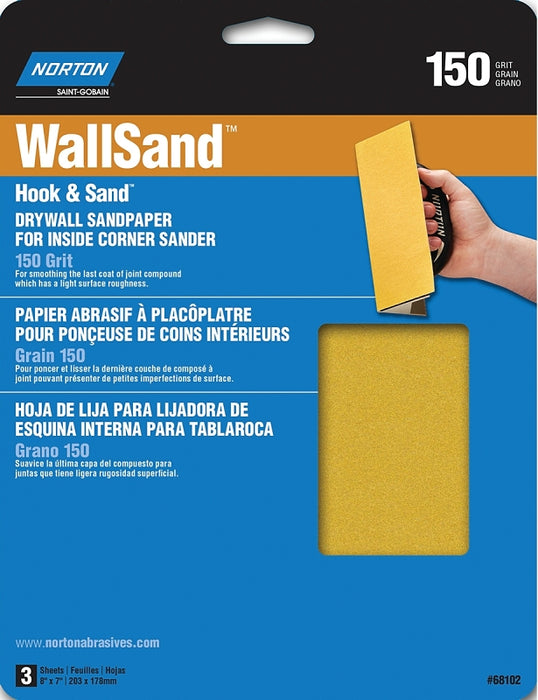 Norton 68102 Corner Sandpaper, 8 in L, 7 in W, P150 Grit, Fine, Aluminum Oxide Abrasive