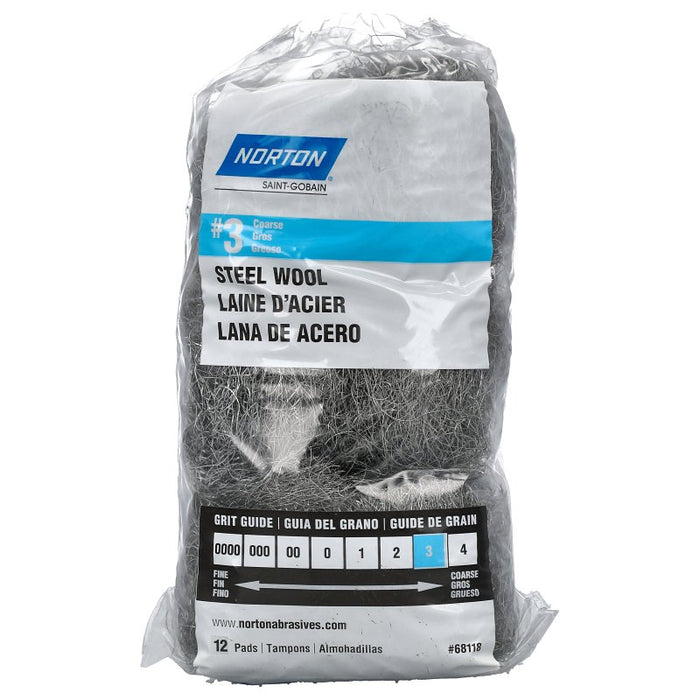 Norton 07660768118 Abrasive Wool, 2-1/2 in L, 4 in W, 3 Grit, Coarse