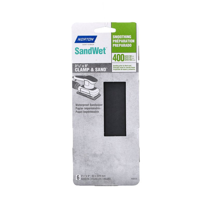 Norton SandWet T401 Series 68532 Sandpaper, 3-2/3 in W, 9 in L, 400 Grit, Fine, Silicon Carbide Abrasive, Paper Backing