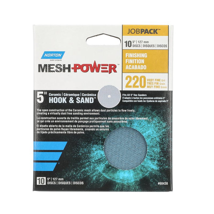 Norton MeshPower Series 68438 Sanding Disc, 5 in Dia, 220 Grit, Fine, Ceramic Alumina Abrasive