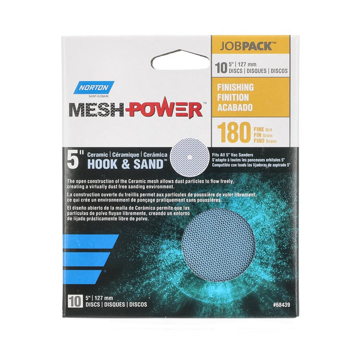 Norton MeshPower Series 68439 Sanding Disc, 5 in Dia, 180 Grit, Fine, Ceramic Alumina Abrasive