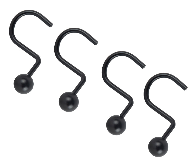 Simple Spaces SD-CBH-BK Ball Shower Curtain Hook Set, 1-1/16 in Opening, Steel, Matte, 2 in W, 2-3/4 in H