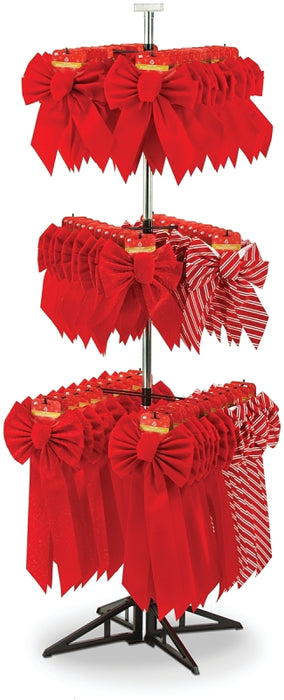 Holidaytrims 7428 Gift Bow Assortment with Rack, Velvet, Candy Cane Stripe/Red with Glitter/Red