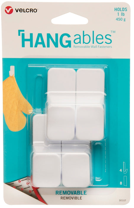 VELCRO Brand HANGables VEL-30107-USA Removable Wall Hook, 1 lb, 4-Hook, White