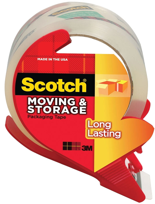 Scotch 3650S-RD Packaging Tape, 38.2 yd L, Clear, 1.88 in W, 2.4 mil, Polypropylene Backing