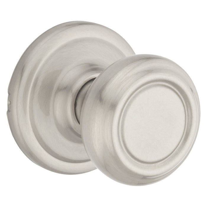 Kwikset Signature Series 720CN 15 CP Passage Knob, Satin Nickel, 1-3/8 to 1-3/4 in Thick Door, 2-1/4 in Strike