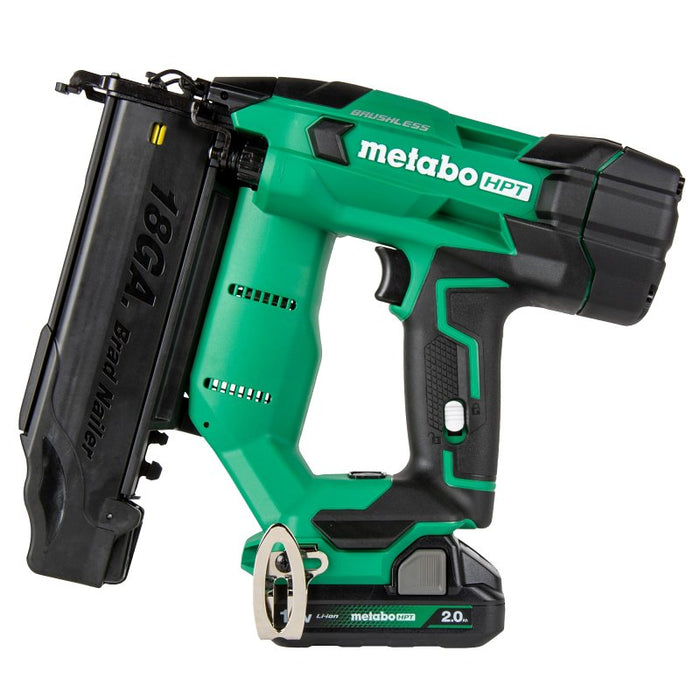 Metabo HPT NT1850DFTM Cordless Nailer Kit, Battery Included, 18 V, 2 Ah, 100 Magazine, 0 deg Collation, 18 ga Nail