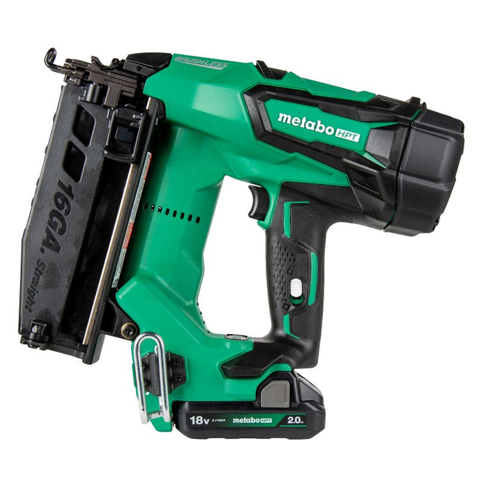 Metabo HPT NT1865DMSTM Cordless Nailer Kit, Battery Included, 18 V, 2 Ah, 100 Magazine, 0 deg Collation