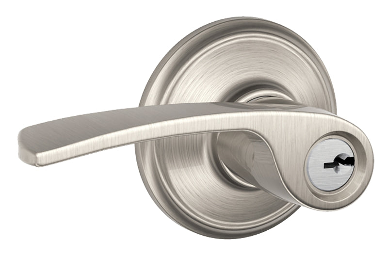 Schlage F Series F51VMER619 Entry Lever, Mechanical Lock, Satin Nickel, Metal, Residential, 2 Grade