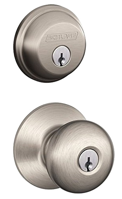 Schlage FB50VPLY619 Combination Lockset, Mechanical Lock, Knob Handle, Round Design, Satin Nickel, 1 Grade, Metal