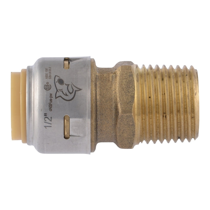 SharkBite UR120A4 Push Pipe Adapter, 1/2 in, MNPT, Brass, 200 psi Pressure