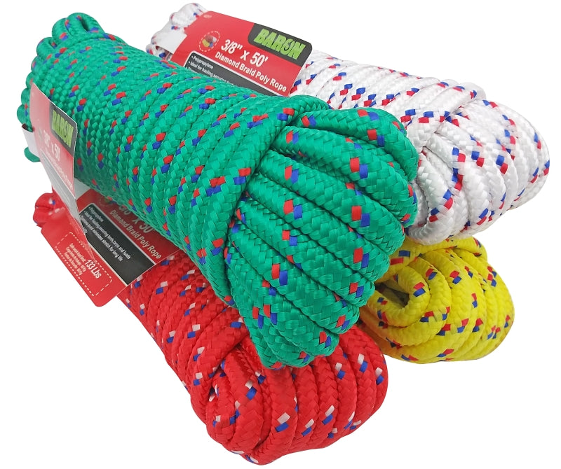 Baron 42217 Rope, 3/8 in Dia, 50 ft L, Polypropylene, Assorted