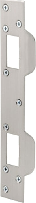 Defender Security U 10385 Deadbolt Strike Plate, 6 in L, 1-5/8 in W, Steel, Satin Nickel