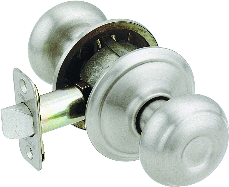 Schlage Georgian Series F10 GEO 619 Passage Knob, Metal, Satin Nickel, 2-3/8, 2-3/4 in Backset, 1.63 x 2.25 in Strike