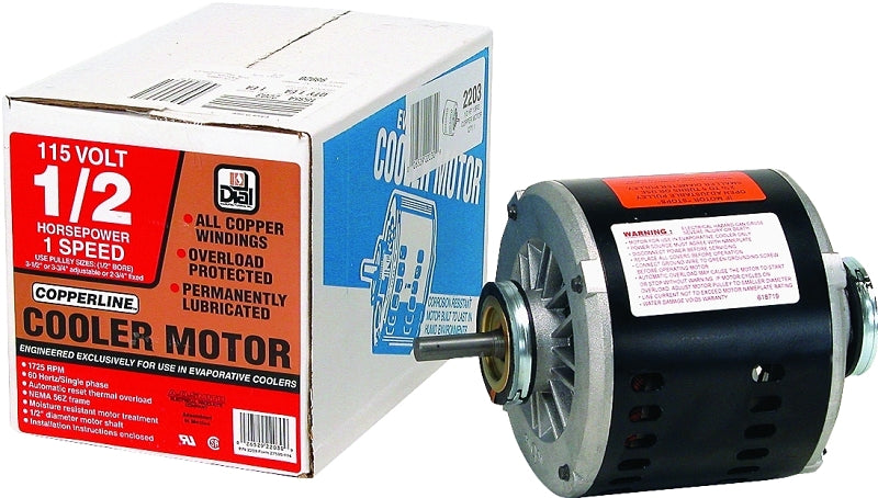 Dial 2203 Evaporative Cooler Motor, 0.5 hp, 1-Phase, 115 V, 1/2 in Dia Shaft, Clockwise Shaft Rotation