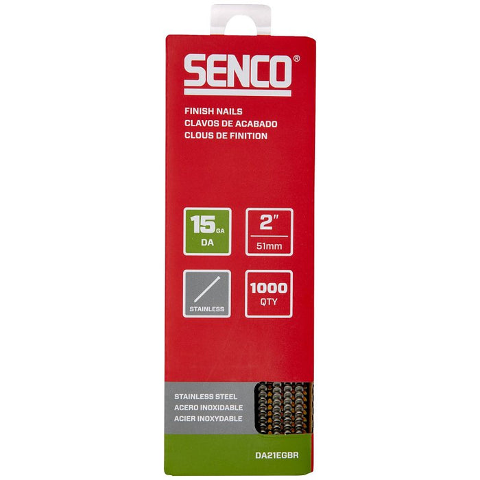 Senco DA21EGBR Finish Nail Strip, 2 in L, 15 ga, Stainless Steel, Sencote, Brad Head