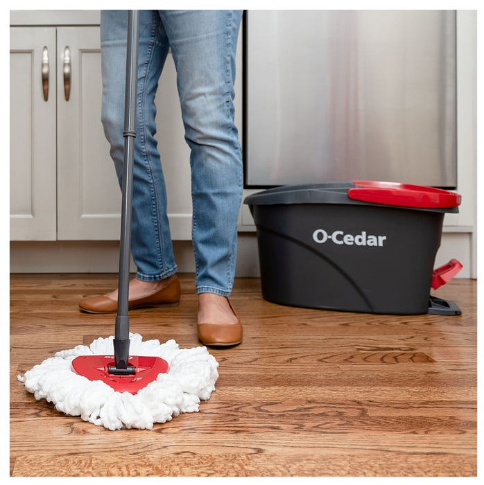 O-Cedar EasyWring 148473 Spin Mop and Bucket System, Microfiber Mop Head, Red Mop Head, Metal Handle