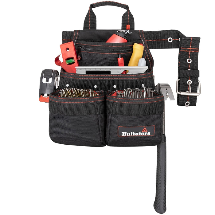 Hultafors HT5663 Framer's Nail and Tool Bag, 24 in D, 9 -Pocket, Polyester, Black/Red